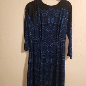 Maggy London Black and Blue Long Sleeve Dress